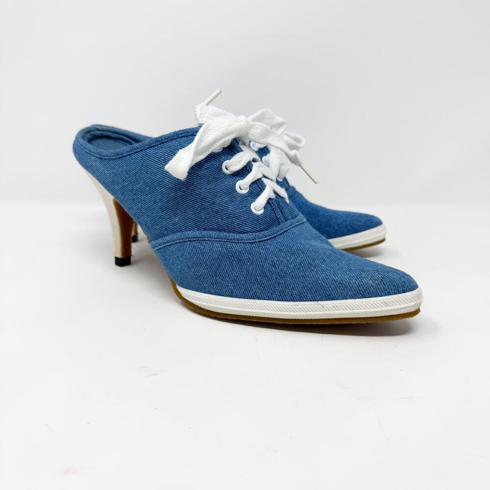 Vintage Y2K Newport News Blue Denim Pointy Toe Sneaker Mules Women’s Size 7 EUC